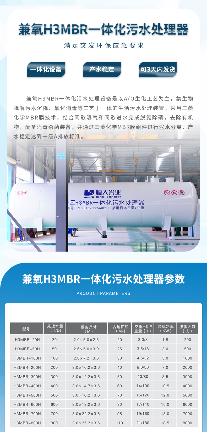 兼氧H3MBR污水处理设备型号